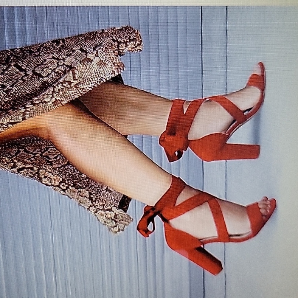 Carcuume red strappy heels lace up 4" block heel sandals rubber sole size 8 NEW…